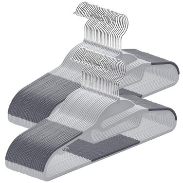 Плечики для одягу з пластику, 50 шт. з неслизьким покриттям, для сорочок та краваток, обертаються на 360°, сірий + сріблястий, APY0450G