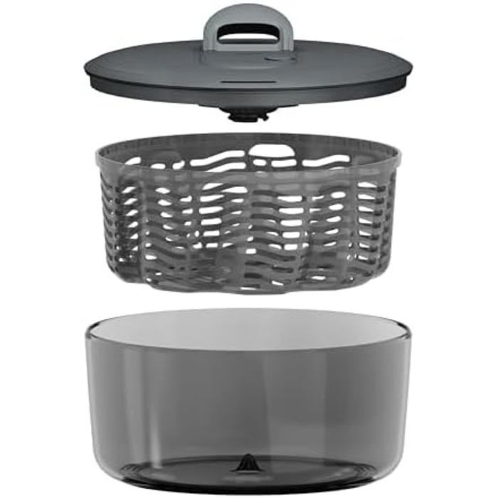 Салатниця Zyliss Easy Spin, 6 л, з мотузковим приводом, неслизьке дно, миска для подачі, AquaVent™-технологія, кнопка стоп, легко миється, сірий колір