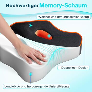 Ергономічна подушка для сидіння з memory foam для офісного крісла та авто, подушка для офісу, авто та дому, знімна та пральна наволочка, неслизька M (60–85 кг) (XL-Mittel (60–100 кг))