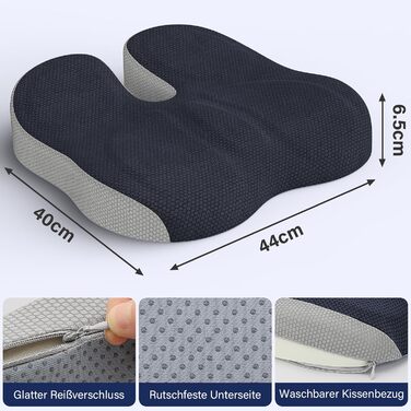 Ортопедична подушка для сидіння: комфортна підтримка спини та куприту для офісного крісла, авто та дому. Темно-сірий колір.