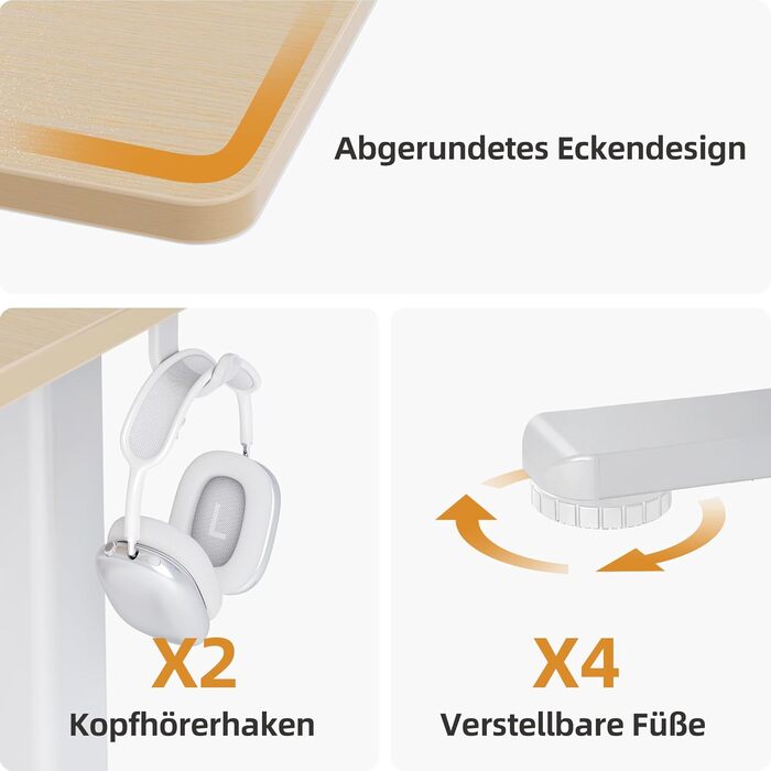 Регульований стіл Claiks 120x60 см: електричний, з пам'яттю, з гачками | Стіл для стоячи/сидячи