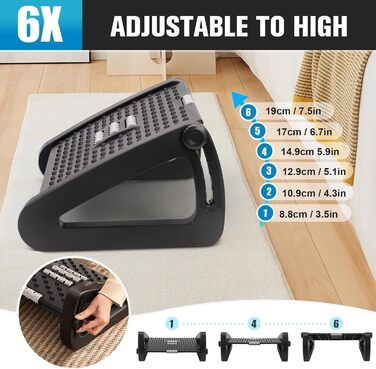 Підніжка для столу з регулюванням висоти та кута на 6 рівнів, з масажем, протиковзка, для зняття болю в ногах, колінах та спині, ідеальна для дому, офісу та подорожей, з трьома ніжками
