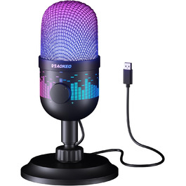 Мікрофон Aokeo для запису та стрімінгу: USB мікрофон для ПК, Mac, PS4/5, з LED-підсвічуванням