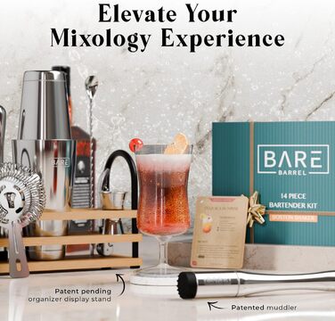 Набір бармена Deluxe Mixology Набір шейкерів для коктейлів з мартіні з 14 предметів Бамбукові підставки та картки з рецептами