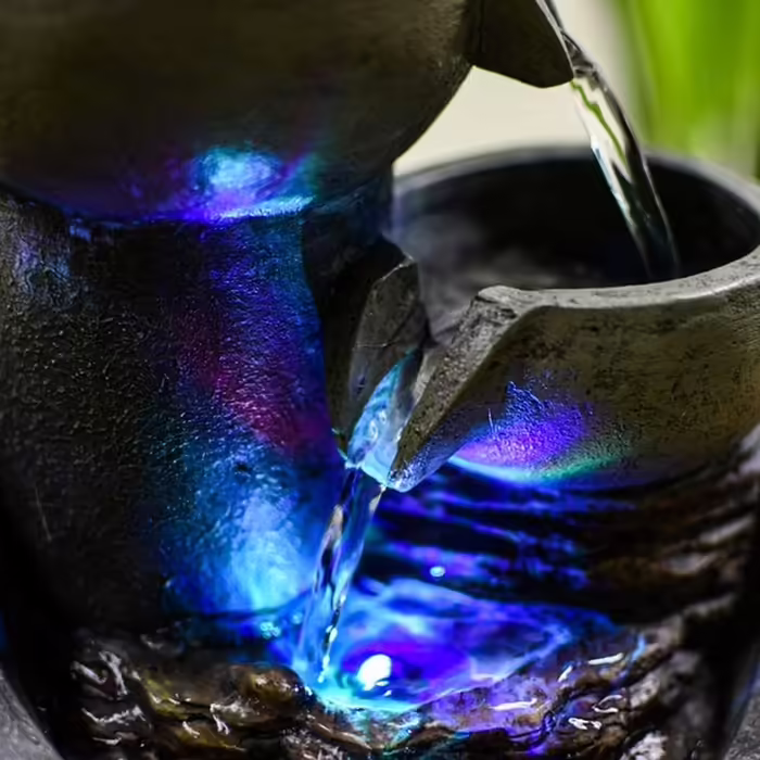 Декоративний настільний фонтан Zen'Light Malla з водоспадом, глечиком, імітацією натурального каменю та LED-підсвічуванням, 28 см – елегантна Zen-декорація для інтер'єру, для релаксації