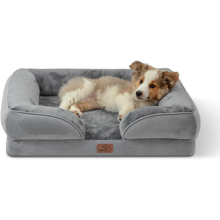 Ортопедичне ліжко для собак з постільною білизною ергономічний диван для собак-диван для собак розміром 758 см з піною для ящиків у формі яйця для маленьких собак, що миються нековзні ліжка для собак, Сірий М (758x16 см) сірий