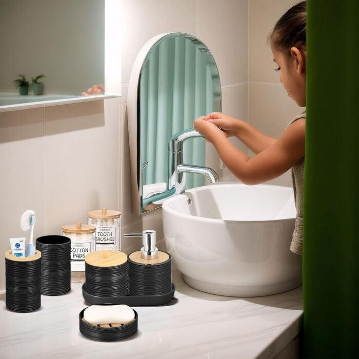 Набір аксесуарів для ванної кімнати IMAVO, 9 предметів, чорний: миска для мила, диспенсер для мила, тримач для зубних щіток, стакан для зубних щіток, тримач для туалетного йоржика, диспенсер для ватних паличок