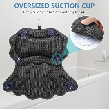 Подушка для ванни SetSail, анатомічна, з 6 присосками, чорна