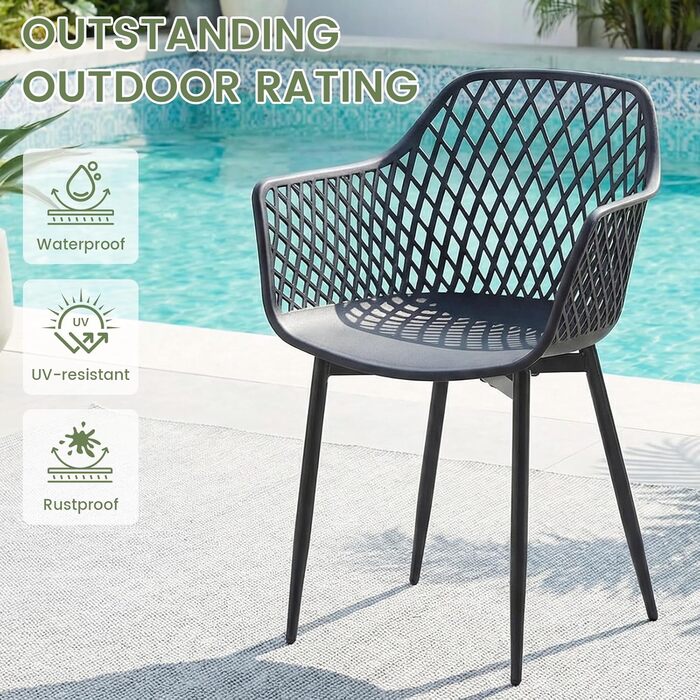 Набір садових стільців для відпочинку на терасі та балконі, чорний (8 шт.)