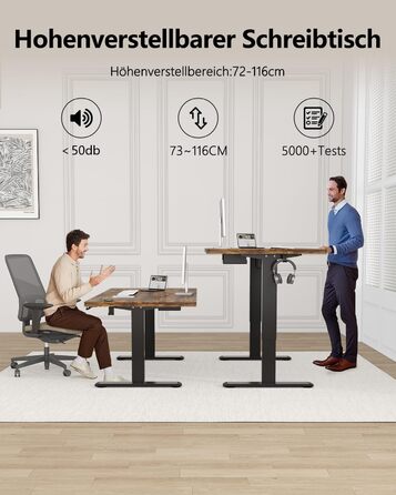 Регульований стіл Flamaker 160x80 см: електричний, з пам'яттю, для офісу, комп'ютерний, з кабелеуправлінням, коричневий вінтаж