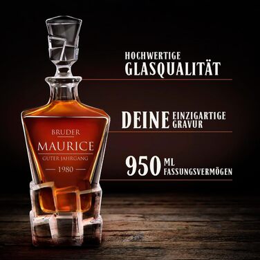 Мавертон Карафа для віскі 950 мл + Набір з 6 склянок з гравіюванням - Декантер для віскі - Подарунок на Різдво - Люкс дизайн - Кришталеве скло - Для чоловіків на день народження (Брат)