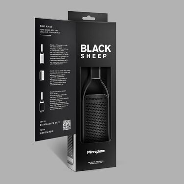 Терка кухонна Microplane Fein з нержавіючої сталі, Made in USA, для пармезану, цитрусових, часнику, чилі та твердих спецій, серія Black Sheep, чорна, тонка леза