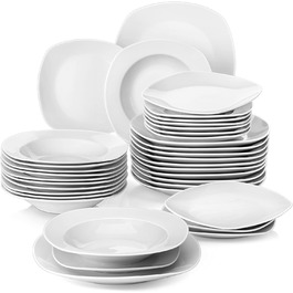 Серія Julia, набір посуду на 12 осіб, порцеляновий набір посуду, столовий сервіз з обідньою тарілкою, десертна тарілка, супова тарілка, кавові чашки, блюдця по 12 штук (36 штук, комбо-сервіз)