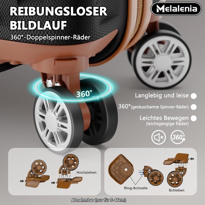 Набір валіз Melalenia 7 предметів, легка жорстка оболонка, 4 колеса, TSA-замок, чорний колір (включає косметичну валізу, дорожню сумку та несесер)