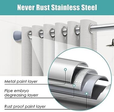 Штанга для штор без свердління AIZESI 113-197 см, телескопічна, для душу/ванної, регульована, діаметр 22 мм, срібна