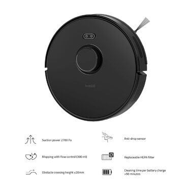 Інтелектуальний робот-пилосос Hombli, лідар, 2700 Па, заборонені зони, підходить для будь-якої підлоги - робот-пилосос Schwarz