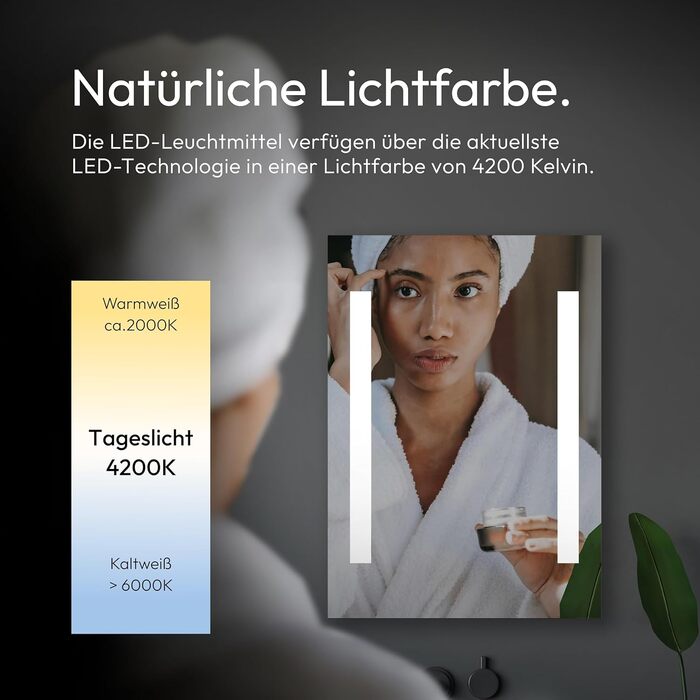 Дзеркало для ванної кімнати Talos Horizon LED 50x70 см з підсвічуванням, нейтрально-білим світлом та алюмінієвою рамою