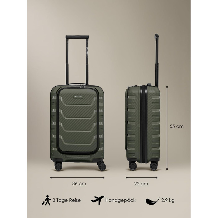 Набір валіз Smartbox Hartschalen 3 шт. | Розширювані, з TSA-замком, з відділенням для ноутбука | Olive (Оливковий), S (55 см)