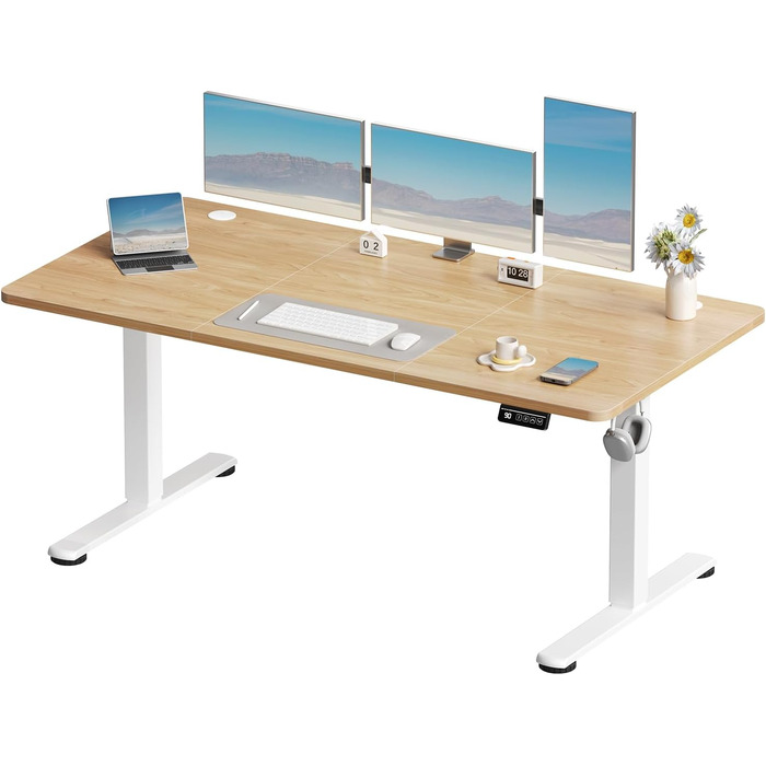 Електричний регульований стіл Devoko 120x60 см: офісний, для комп'ютера, з пам'яттю висоти, стоячий, бежевий