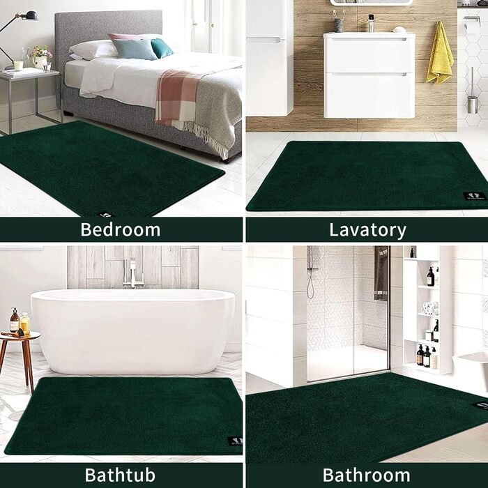 Килимок для ванної кімнати з антиковзаючим покриттям 120x80 см, мікрофібра, зелений, сертифікат Öko-Tex 100