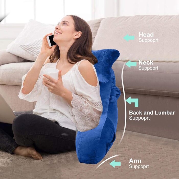 Підлогове крісло-мішок для читання в ліжку, диван, дорослий, з кишенею, синього кольору