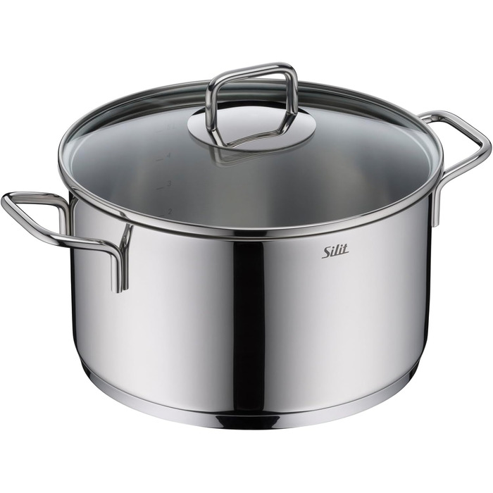 Набір кухонного посуду Silit Extra Cook 4-елементний: каструлі 16/20/24 см з кришкою, ковшик 16 см, внутрішня мірка, широке вушко, придатний для миття в посудомийній машині, з нержавіючої сталі Crominox