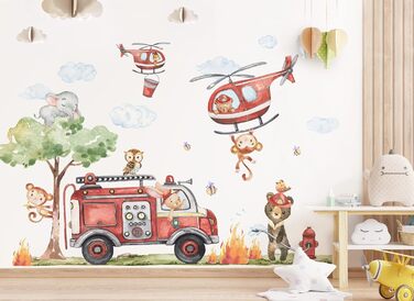 Декоративна дитяча кімната настінна наклейка пожежна бригада XXL набір наклейок на стіну татуювання дитяча кімната тварини дерево наклейка на стіну наклейка на стіну прикраса DK1039-4 (M - 80 x 51 см (ШхВ))