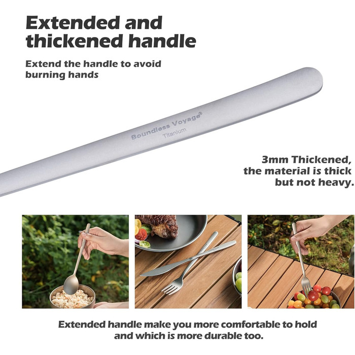 Набір столових приладів iBasingo Titan для кемпінгу: ложка, виделка, ніж, палочки для їжі. Металевий набір для відпочинку та подорожей Ti1056T