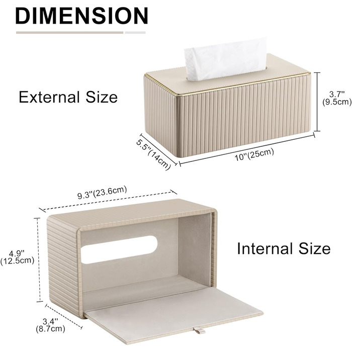 Склянка для серветок KINGFOM з золотим краєм, з PU шкіри, для вітальні, ванної кімнати та офісу (Бежева, прямокутна)