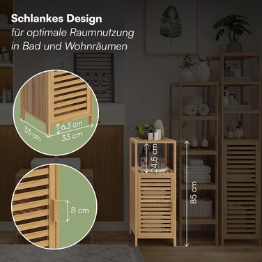 Шафа для ванної кімнати Bellamio Newa Badregal – бамбукова шафа з 5 полицями, 140x33x33 см