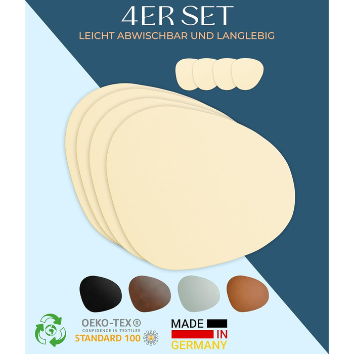 Набори серветок для столу, 4 шт. – екологічні, стабільні та неслизькі – з еко-шкіри, Made in Germany (Сучасний стиль, Бежевий колір)