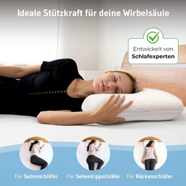 Ортопедична подушка Elora з Memory Foam, 40x60x12 см, для сну на боці та на спині, 100% органічна бавовна