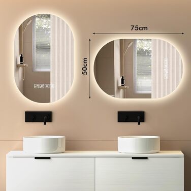 Дзеркало для ванної кімнати Worshow з підсвічуванням 50x70 см, прямокутне, LED, з антизапарюванням, Bluetooth, 3 режими кольору, таймер, пам'ять, сенсорне керування