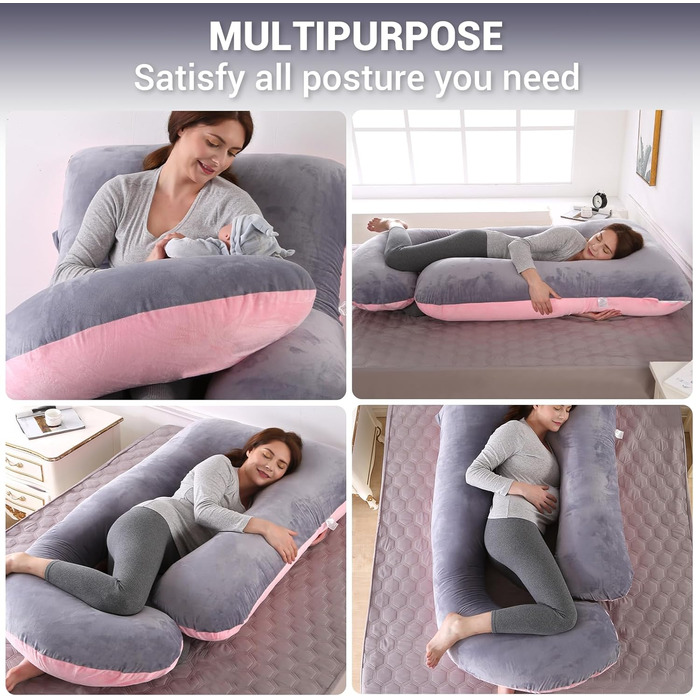 Подушка для вагітних BBWELL U-подібної форми, 80x120x180 см, сіро-рожева