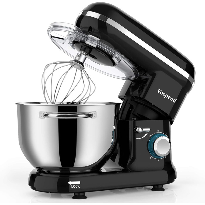 Електричний кухонний міксер Vospeed 1500W з 6 швидкостями та мискою 6.2QT (чорний)