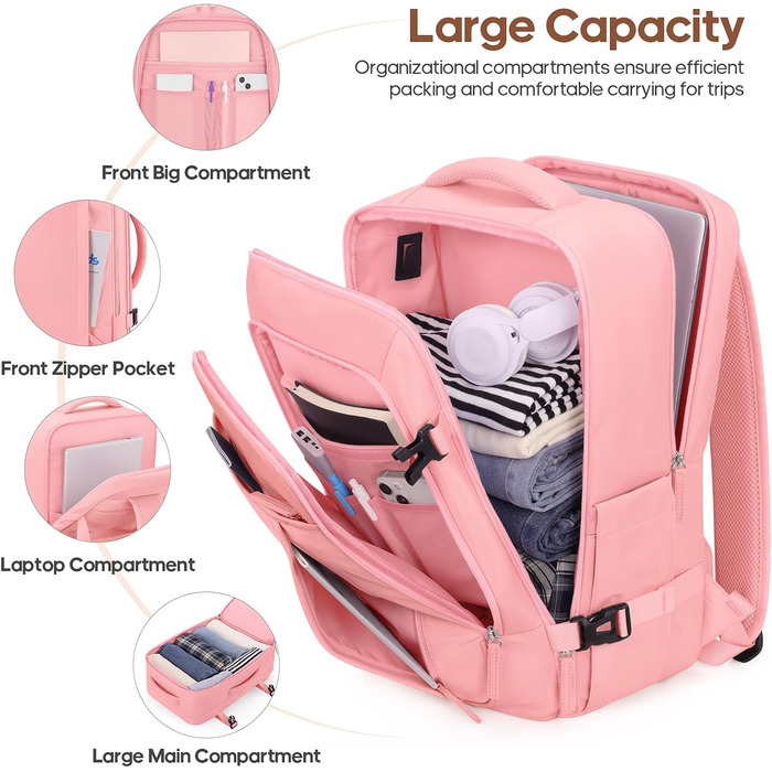 Набір валіз Roadcheer 5 в 1: рожевий дорожній набір з полікарбонату з TSA-замком | Чемодан на коліщатках, рюкзак, кулькові сумки, сумка для взуття