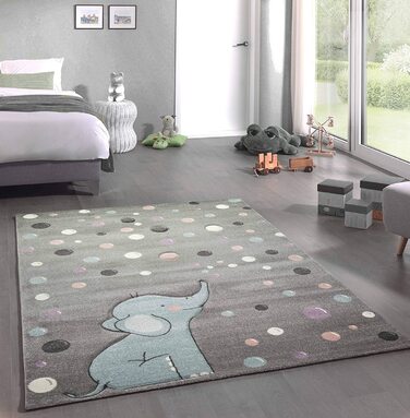 Дитячий килимок Elephant Dots Мильні бульбашки сірий/синій 120x170 см (120 см Круглий)