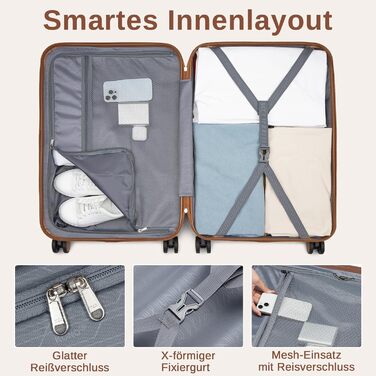 Чемодан KONO середнього розміру 66см з ABS+PC, з подвійними колесами та кодовим замком (Темно-зелений/Коричневий)