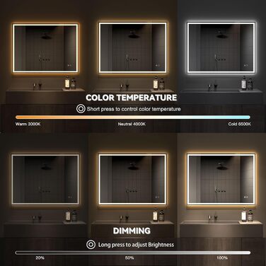 Дзеркало для ванної кімнати Dripex з LED-підсвічуванням 50x70 см (60x80 см) з Bluetooth, розеткою та протитуманним покриттям