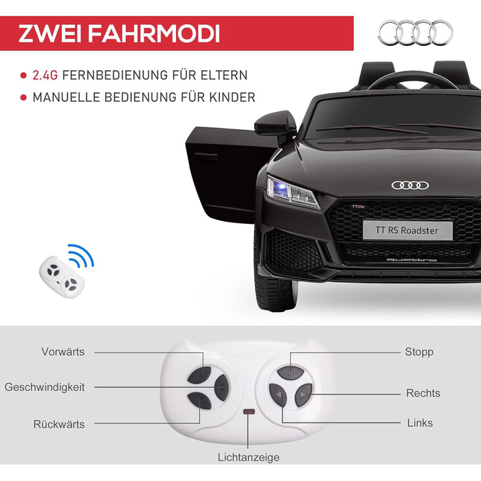 Дитячий електромобіль HOMCOM 12V з пультом, музикою, USB, MP3, LED-фарами, для дітей 3-5 років, чорний
