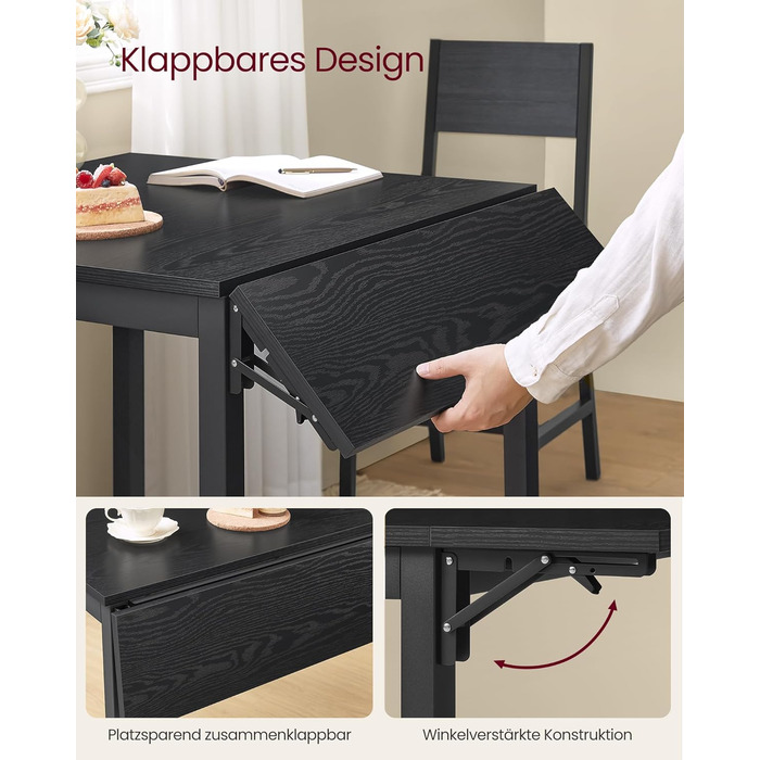 Розкладний кухонний стіл VASAGLE для 2-4 осіб, чорний, KDT077B03