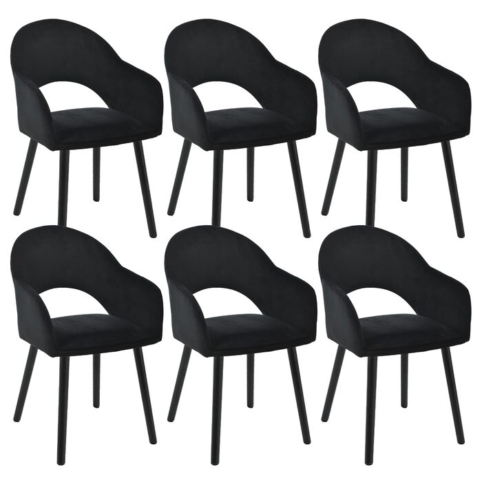 Набір з 6 кухонних стільців для їдальні з підлокітниками, бежевий, поліестер, дерев'яні ніжки