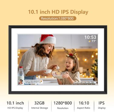 Цифровий фоторамка FRAMEO з Wi-Fi, 32GB, 10.1 дюйма, сенсорний екран, автоповорот, датчик руху, Frameo App для обміну фото з будь-якого місця