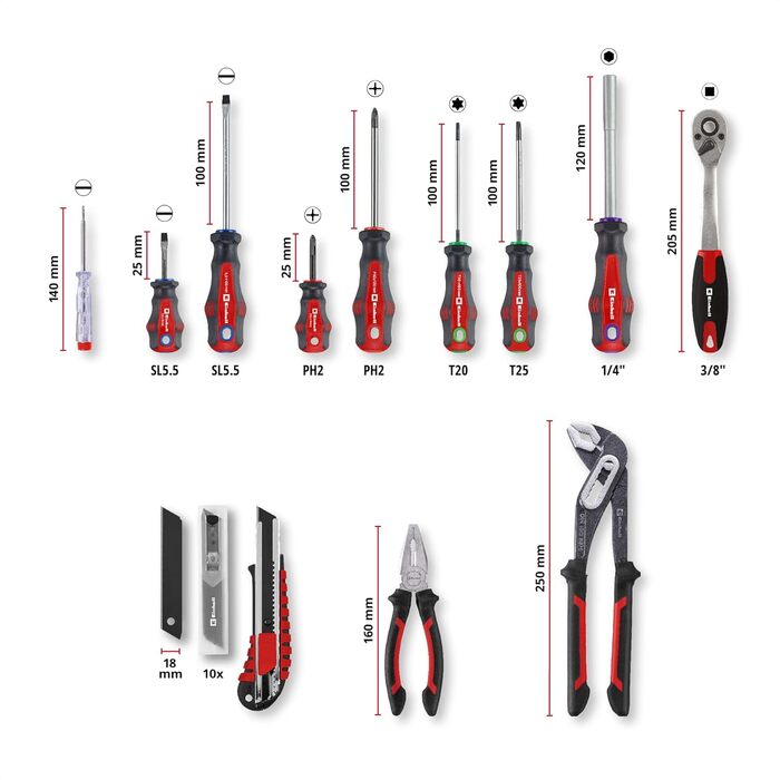 Einhell E-CASE 80: Набір інструментів в кейсі (80 предметів) для дому, майстерні, в дорозі - міцний пластиковий кейс