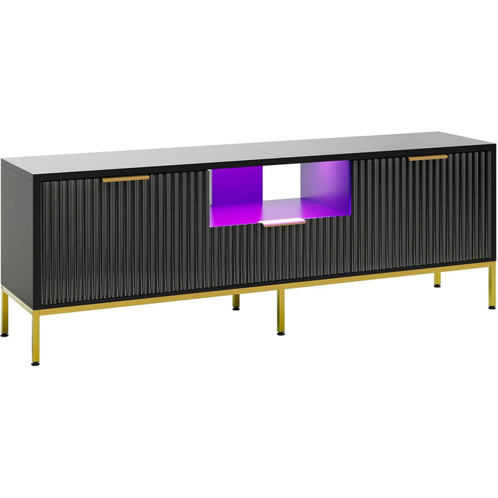 Тумба під ТВ Bestier для телевізора 55/60 дюймів, глянцево-чорна: сучасна медіа-консоль з полицями для вітальні та спальні