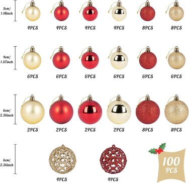 Різдвяні кулі Червоне золото Набір 100 ялинкових кульок пластик для різдвяних прикрас та прикрас