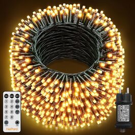 Гірлянда світлодіодна для прикраси ялинки та декору, 60 м, 600 LED, 8 режимів, вологостійка, з пультом, таймер, диммування, тепле біле світло, для дому та саду