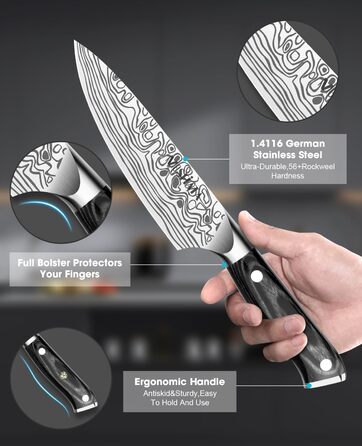 MOSFiATA Набір кухонних ножів: ніж шеф-кухаря та сантку, з нержавіючої сталі, професійний, з подарунковою коробкою