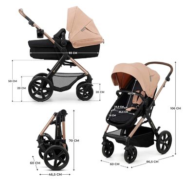 Дитяча коляска Kinderkraft MOOV2 4 в 1 з автокріслом I-SIZE, бежевий PRO, до 22 кг