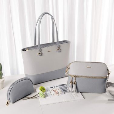 LOVEVOOK Сумка-шоппер для жінок, велика жіноча сумка, шкіряна сумка LOVEVOOK, 3-частинний набір (світло-сірий/темно-сірий)